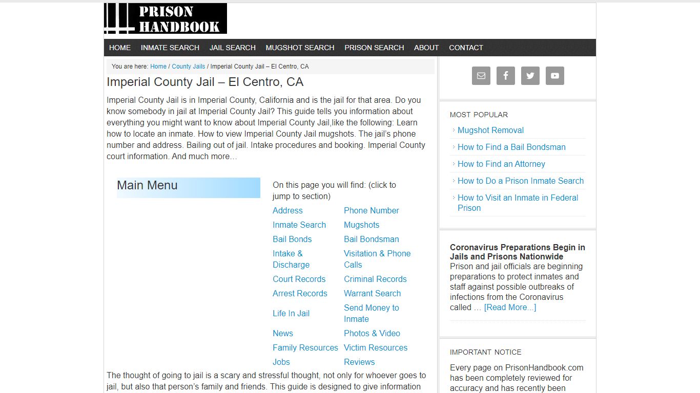 Imperial County Jail – El Centro, CA - Prison Handbook